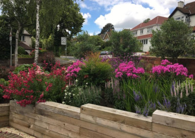 Front garden with raised beds