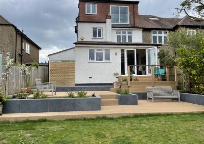 Transformed patio with a dining and seating area