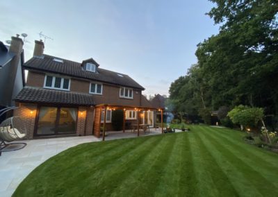 Reshaped lawn and new lighting