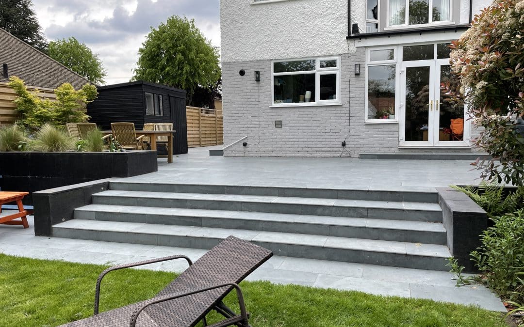 Split level family garden Carshalton Beeches Surrey