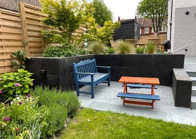 Split level family garden Carhalton Beeches Surrey